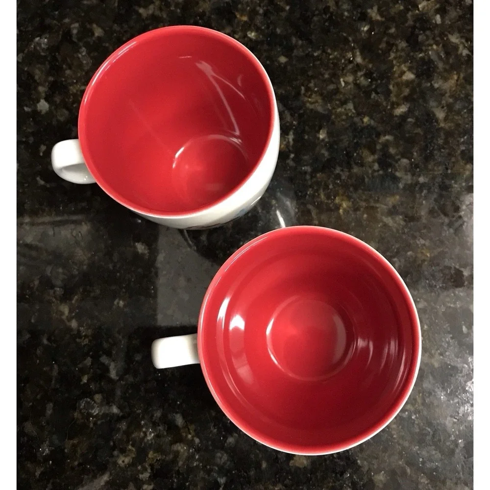 Set of 2 Starbucks 2007 Christmas Coffee Cup & Saucer Holiday‎ Snowman & Penguin